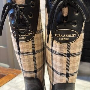 Laura Ashley Garden Plaid Rain Boots | Tall Waterproof Wellies | Women’s Size 5
